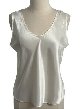 Escapades Women's Satin Charmeuse Tailored Tanktop Camisole, Ivory, Size Large